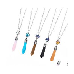 car dvr Pendant Necklaces Mermaid Fish Scale Charms Hexagon Prism Natural Stone Necklace With Stainless Steel Chains Women Jewellery Drop Deli Dhzs5