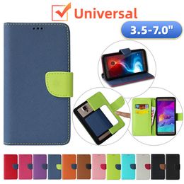 Universal Hybrid Canvas Wallet Cases Flip PU Leather Case Card Slot Cover For 3.5 - 7.0 inch Cell Phone iPhone 14 Pro Max Samsung S23 Ultra A14 A34 A54 MOTO OPPO Huawei XiaoMi