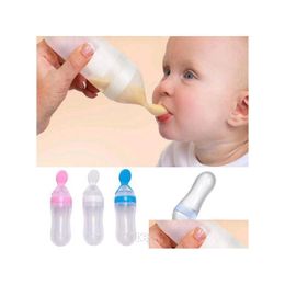 Baby Bottles# Infant Silica Gel Feeding Bottle With Spoon Newborn Toddler Food Supplement Rice Cereal Bottles Milk Feeder Drop Deliv Dhnyl