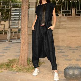 Women's Jumpsuits & Rompers 2023 Summer Overalls Women Drop Crotch Female Short Sleeve Combinaison Femme Cargo Pants Palazzo 5XL