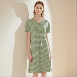 Women's Sleepwear 2023 Summer Women Casual Striped Nightgown Female Modal Nighty Dress Ladies Short Sleeve V-neck Collar Plus Size