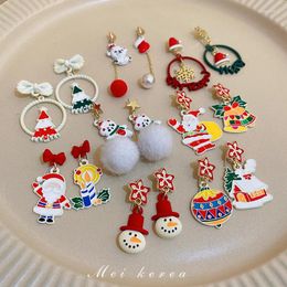 Dangle Earrings Asymmetrical Santa Claus Sweet And Cute Christmas Cartoon Versatile Wholesale