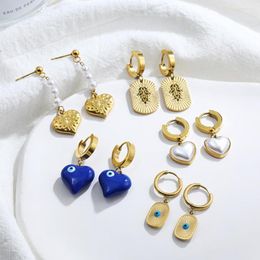 Hoop Earrings Fashion Korean Gold Colour Piercing Geometric Heart Pendant Huggie Brincos For Women Stainless Steel Jewellery