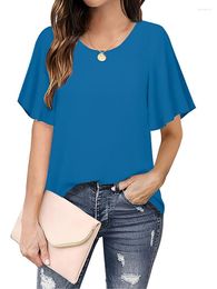Women's Blouses Summer 2023 For Women Fashion O Neck Short Sleeve Oversize Office Work Lady Shirt Casual Chiffon Pullover Tops Plus Size