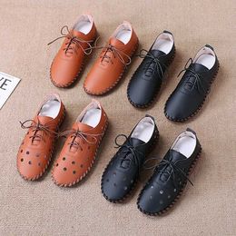 Dress Shoes 2022 Newest Designer Ladies Flat Shoes Breathable Sewing Oxford Sneakers Ladies Casual Lace Up Split Cutout Moccasin Loafers L230302