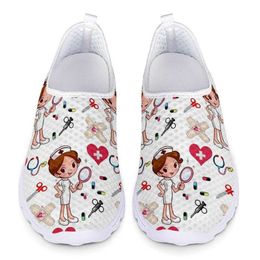 Dress Shoes New Cartoon Nurse Doctor Print Women Sneakers Slip on Light Mesh Shoes Summer Breathable Flats Shoes Zapatos Planos L230302