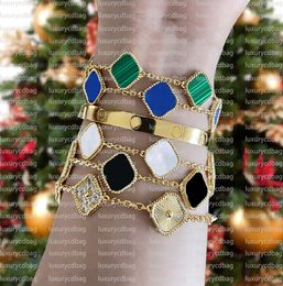 Classic Designer Jewellery Four Leaf Clover Charm Bracelets Bangle Chain 18K Gold Agate Shell Mother of Pearl for Women&Girl Wedding Mother' Day Jewellery Women gifts