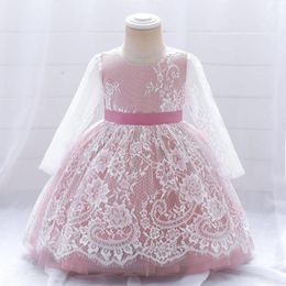 Girl Dresses Summer Long Sleeves Lace Party Dress For Girls 6M-5 Year Birthday Wedding Christening Gown Kids Clothes