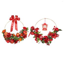 Decorative Flowers Elegant Chinese Year Wall Hanging Wreath Pomegranate Flower Apple Front Door Red For Indoor Outdoor Christmas Wedding