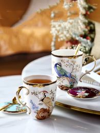 Mugs Ceramic Coffee Mug With Lid Spoon Creative Cup Office Water Household Tea Light Luxury Chinese Flower Pattern