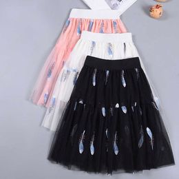 Skirts girl tutu feather mesh Skirt 2020 New summer new baby children kids casual Dance mesh skirt T230301