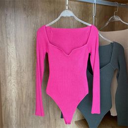 Women's Sweaters 2023 Spring And Autumn Fashion Sexy Low-Neck Collarbone Slim Fit All-Match Bottoming Long-Sleeved Knitted Jumpsuit H2097