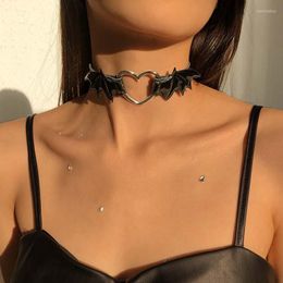 Choker Punk Gothic Black Devil Bat Wing Necklace For Women Girls Vintage Pu Heart Halloween Jewellery Accessories