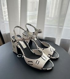2023 New Summer Women Sandals Dress Shoes mid Heel Square head fashion Brand designer Shoes Wedding party Sandals Casual Shoes women c double