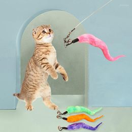 Cat Toys Teaser Wand Rod Chase Replacement Refill Plush Colorful Worms Pet Interactive Training Playing Stick Supplies