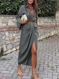 Skirts TRAF Knot Long Women High Waist Split Pencil Sets Streetwear Pleated Summer Woman Elegant Midi 230302
