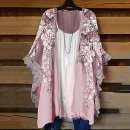 Women's Blouses 3xl Women Clothing Summer Floral Print Puff Sleeve Kimono Cardigan Loose Cover Up Casual Blouse Outerwear For Daily Wear