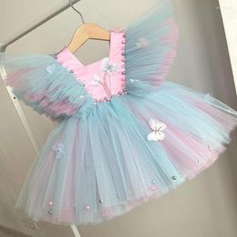 Girl Dresses Gardenwed Colourful Party Child Wedding Dress With Bow Pearls Tulle Puffy Flower For Weddings