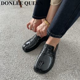 Dress Shoes Fashion Split Toe Flats Women Slip On Casual Loafer Chunky Heel British Oxford Autumn Footwear Zapatos De Mujer 230302