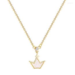 Pendant Necklaces Trendy Women's Metal Crystal Acrylic Crown Necklace Simple Stainless Steel Clavicle Gold Colour Friends Party Jewellery