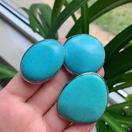 Wedding Rings Turquoises Ring Big Size Oval Round Gometric Blue Howlite Stone Open Adjustable For Women Party Jewellery HealingWedding