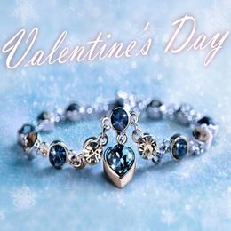 Link Bracelets Women Heart Shape Blue Crystal Bracelet Fashion Gift For Pendant Design Jewellery Hand Chain Ornament LB