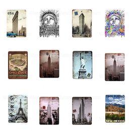 Retro Famous Landscape Tin Sign Posters Metal Plate Paris Tower Liberty Goddess Iron Plaques Cafe Pub Bar Restaurant Home Decor Personalised Sign Size 30X20CM w01