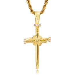 Bling T Zircon Personality Cross Pendants Necklace Platinum Plated Men Women Lover Gift Religious Jewellery