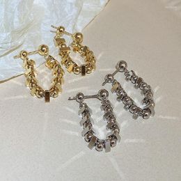 Hoop Earrings Lovelink Fashion Silver Gold Colour Triangle Geometric Metal Women Girls Cute Round Bead Daily Accessory