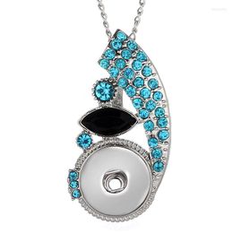 Pendant Necklaces Fashion Elegant Beauty Blue Rhinestone Snap Necklace 60cm Chain&keychains Fit 18mm Buttons Jewelry XL0224