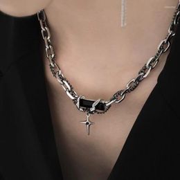 Choker Fashion Punk Cross Star Necklace Women Party Dancing Korean Jewelry Hip Hop Black Zircon Chain Cool Female Gifts 2023