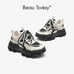 Dress Shoes BeauToday Chunky Sneakers Women Mesh Breathable Trainers Leisure Mixed Colours Vulcanize Platform Ladies Shoes Handmade 29455 230302