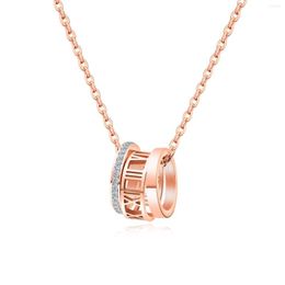 Pendant Necklaces Women Necklace Circle Roman Numerals Zircon Stainless Steel Rose Gold Color Lady Jewelry Party Love Gift