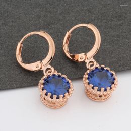 Dangle Earrings 2023 Zircon Round Drop Rose Gold Color Engagement Simple Trendy For Women Fashion Jewelry