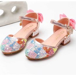 Sandals Girls Sandals Rhinestone Latin Dance Shoes 5-10 Years Old Children Summer High Heel Princess Shoes Kids Sandals for Party CSH991 R230220