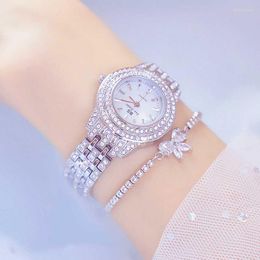 Wristwatches Ladies Wrist Watch Bracelet Watches Set Fashion Dress Rhinestone Diamond for Women Sier Clock