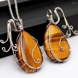 Pendant Necklaces FYJS Unique 10 Pcs Silver Plated Wire Wrap Water Drop Link Chain Necklace Many Colours Quartz Stone Jewellery