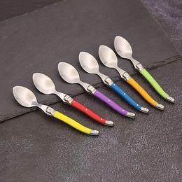 Dinnerware Sets 6pcs Stainless Steel Laguiole Coffee Spoons Plastic Handle for Tea Tableware Colourful Small 230302