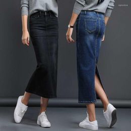 Skirts Classic Denim Skirt Women 2023 Long Jean High Waist Pencil Ladies Stretch Black Blue Faldas Largas Jupe Longue Femme