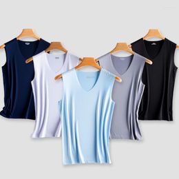 Men's Tank Tops Men Ice Silk Vest Top Sleeveless T Shirts V-neck Undershirts Outer Wear Breathable Sport Seamless Fitness Muscle Clothes