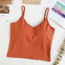 Camisoles & Tanks Summer Cotton Sling Sports Beauty Back Tube Top U Wrapped Chest Solid Color Triangle Cup Vest