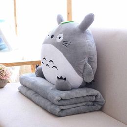 Plush Dolls 3 In 1 Multifunction Totoro Plush Toy Soft Pillow with Blanket Totoro Hand Warm Cushion Baby Kids Nap Blanket Anime Figure Toy 230302