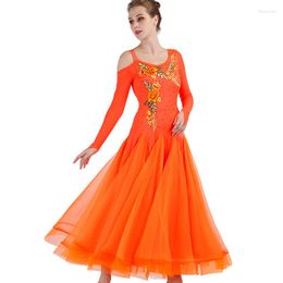 Stage Wear Orange Women Waltz Dance Dress Ballroom Standard Competition Fringe