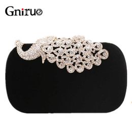 New Fashion Diamond Peacock Evening Velvet Women Chain Shoulder Bag Elegant Day Clutch Bags Wedding Party Handbags PursesL230302