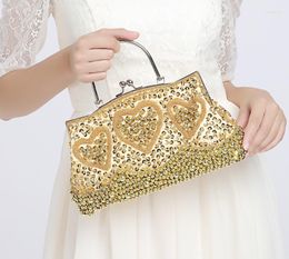 Evening Bags Gold Chinese Women's Beaded Sequined Embroider Bag Bridal Wedding Clutch Handbag Party Purse Makeup 78188