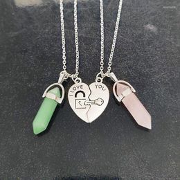 Pendant Necklaces 2pcs/SET Couple Necklace Hexagonal Stone Heart Metal Key Lock Charm Party Jewellery Gifts For Women Wholesale