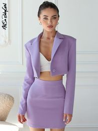 Two Piece Dress Two Piece Sets Women Blazer Suits Long Sleeve Crop Coat High Waist Mini Skirt Suit Autumn Clothes Streetwear 2 Pieces Outfit 230302