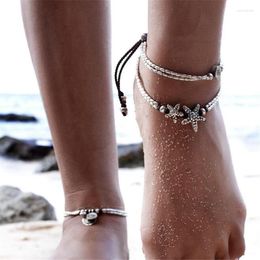 Anklets Fashion Retro Bohemia Round Rune Starfish Anklet Beach Feet Jewellery Simple Pull Beads Bobo Bracelet For Women