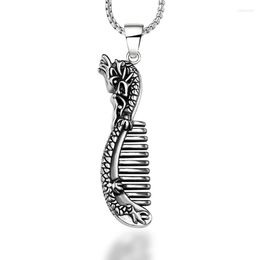 Pendant Necklaces Chinese Style Jewellery Featuring Titanium Steel Comb Vintage Fashion Trend Men's Necklace