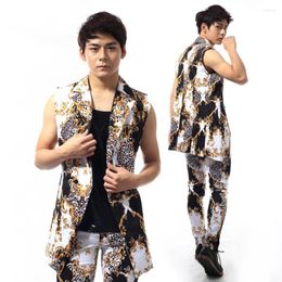 Stage Wear Fashion Men Jazz Dance Slim Was Thin Costumes Leopard Print Suit CoatWear Man Sexy Club Performance Clothing Vest DWY503